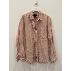 Pull&Bear Mens XL Pink Linen Cotton Button Up Shirt Long Sleeve Pockets
